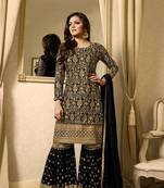black embroidered faux georgette semi stitched salwar with dupatta