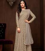 grey embroidered net semi stitched salwar with dupatta