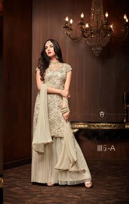 white plain net semi stitched salwar with dupatta 1