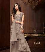 brown plain net semi stitched salwar with dupatta