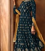 green embroidered faux georgette semi stitched salwar with dupatta