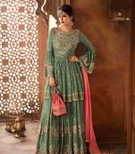 green embroidered faux georgette semi stitched salwar with dupatta