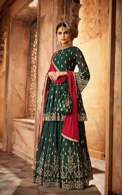 green embroidered faux georgette semi stitched salwar with dupatta 1