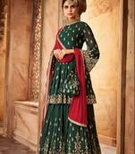 green embroidered faux georgette semi stitched salwar with dupatta