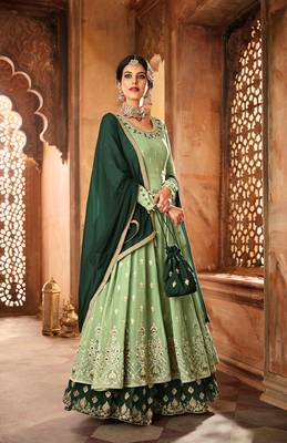 green embroidered faux georgette semi stitched salwar with dupatta 1