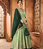 green embroidered faux georgette semi stitched salwar with dupatta