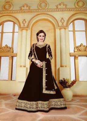 Brown embroidered faux georgette salwar 1