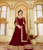Maroon embroidered faux georgette salwar