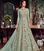 green embroidered net semi stitched salwar with dupatta