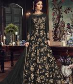 black embroidered net semi stitched salwar with dupatta