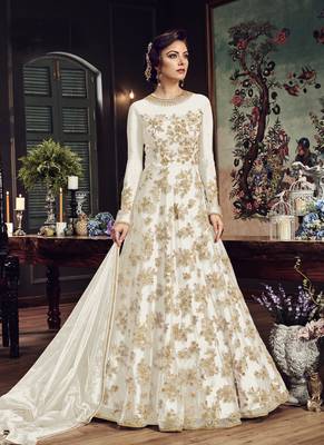 white embroidered net semi stitched salwar with dupatta 1