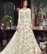 white embroidered net semi stitched salwar with dupatta