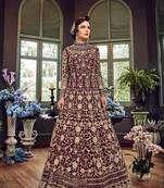 purple embroidered net semi stitched salwar with dupatta