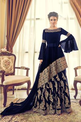 blue  embroidered faux georgette semi stitched salwar with dupatta 1