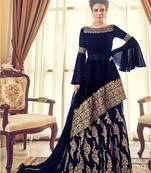 blue  embroidered faux georgette semi stitched salwar with dupatta