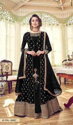 black embroidered faux georgette semi stitched salwar with dupatta 1