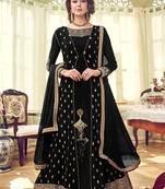 black embroidered faux georgette semi stitched salwar with dupatta