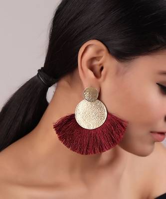 Edgy Maroon Tassel Golden Earrings 1