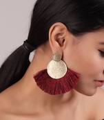 Edgy Maroon Tassel Golden Earrings