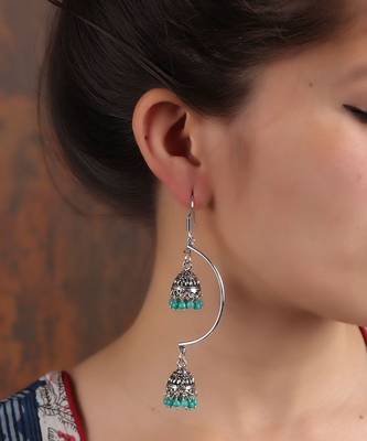 Double layered jhumki in Silver & Turquoise 1