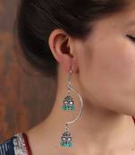 Double layered jhumki in Silver & Turquoise