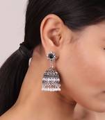 Silver Jhumki with White Beads