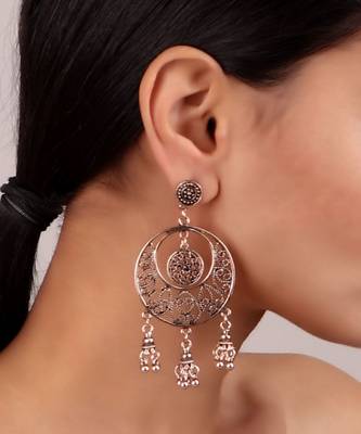 Silver Oxidized Chaandbali Earrings 1