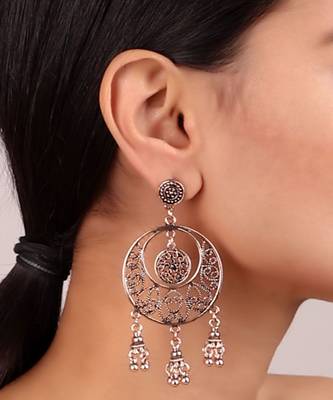 Silver Oxidized Chaandbali Earrings 2