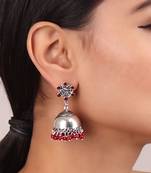 Plain Silver Jhumkis with Red Beads