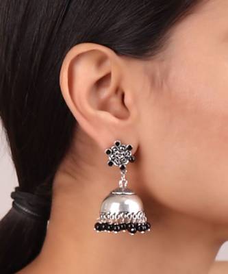 Plain Silver Jhumkis in Silver-Black 1