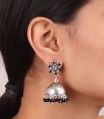 Plain Silver Jhumkis in Silver-Black
