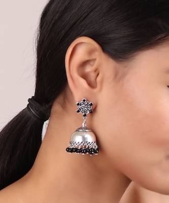 Plain Silver Jhumkis in Silver-Black 2