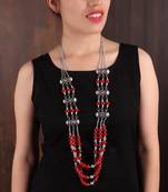 Red Beaded Silver Oxidized Necklace
