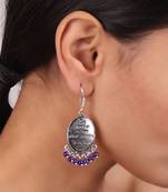 Gayatri Mantra Earrings with Blue Beads