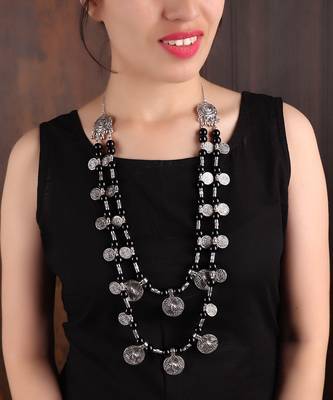 Double-layered Coin Necklace with Black Beads 1