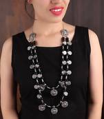 Double-layered Coin Necklace with Black Beads