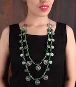 Double Layered Coin Necklace With Green Beads