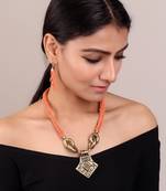 Orange Beaded Necklace Set