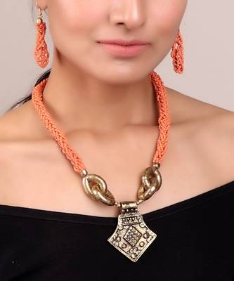 Orange Beaded Necklace Set 2