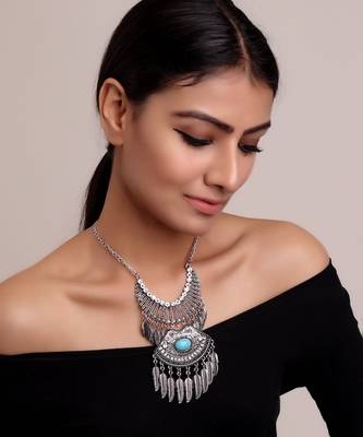 Statement Silver Necklace with Tassels 1
