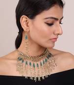 Teal Gold Classic Beaded Necklace Set