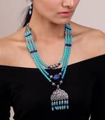 Triple Layered Blue Beaded Necklace Set