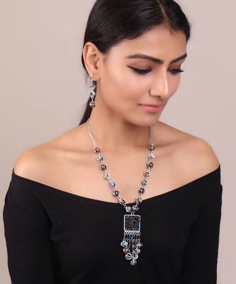 Shaded Beads Necklace Set in Blue 1