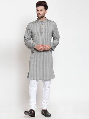 Grey Hand Woven Cotton Kurta Pajama 1