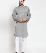 Grey Hand Woven Cotton Kurta Pajama