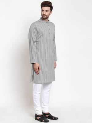 Grey Hand Woven Cotton Kurta Pajama 3