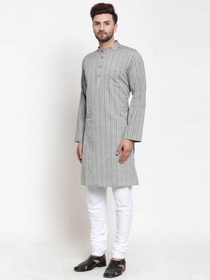 Grey Hand Woven Cotton Kurta Pajama 4