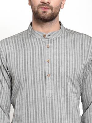 Grey Hand Woven Cotton Kurta Pajama 5