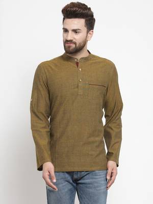 Green Hand Woven Cotton Men Kurtas 1
