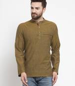 Green Hand Woven Cotton Men Kurtas